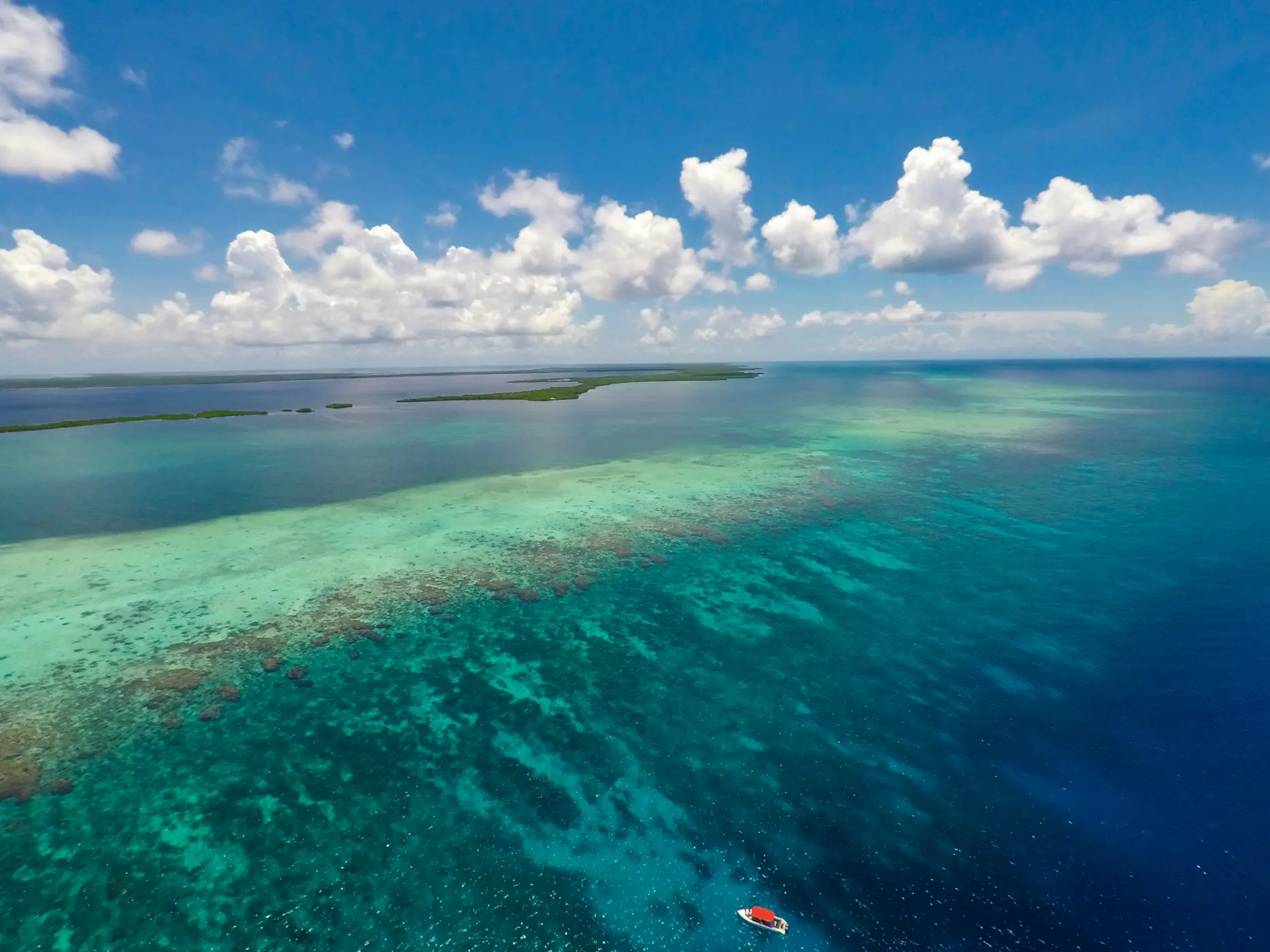 Aerial view of the Belize Barrier Reef